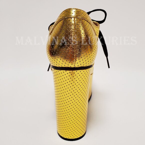 GUCCI SHOES OTIS GOLD LEATHER PLATFORM LACE UP PUMPS sz 39.5 9.5 US - Picture 7 of 15